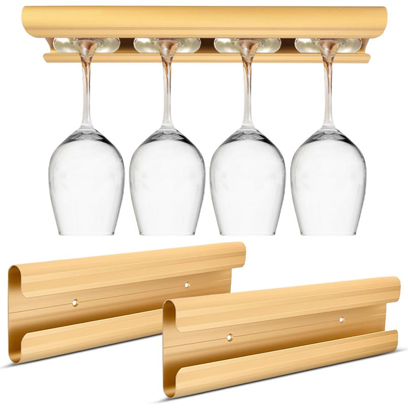 Matte Gold Wine Wall Mounts - Set Of 5 Aluminum Bottle Display Pegs For Home Bar Decor